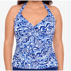 Ralph Lauren Plus Size Tankini Top Blue and White Print Size 18W NWT